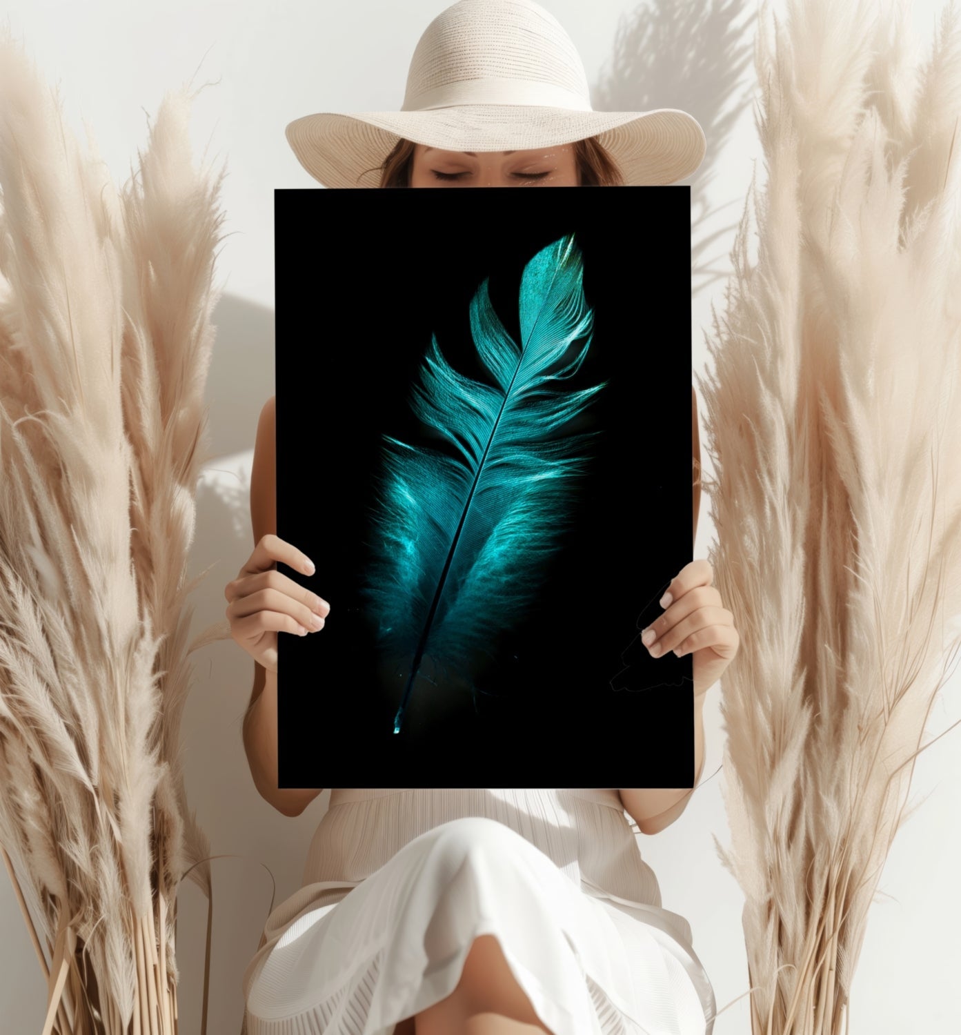 Teal Feather Aluminum Print-3