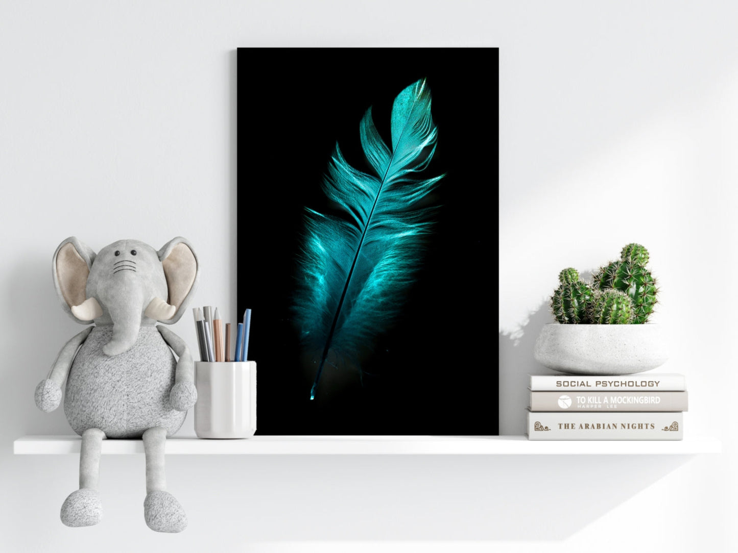 Teal Feather Aluminum Print