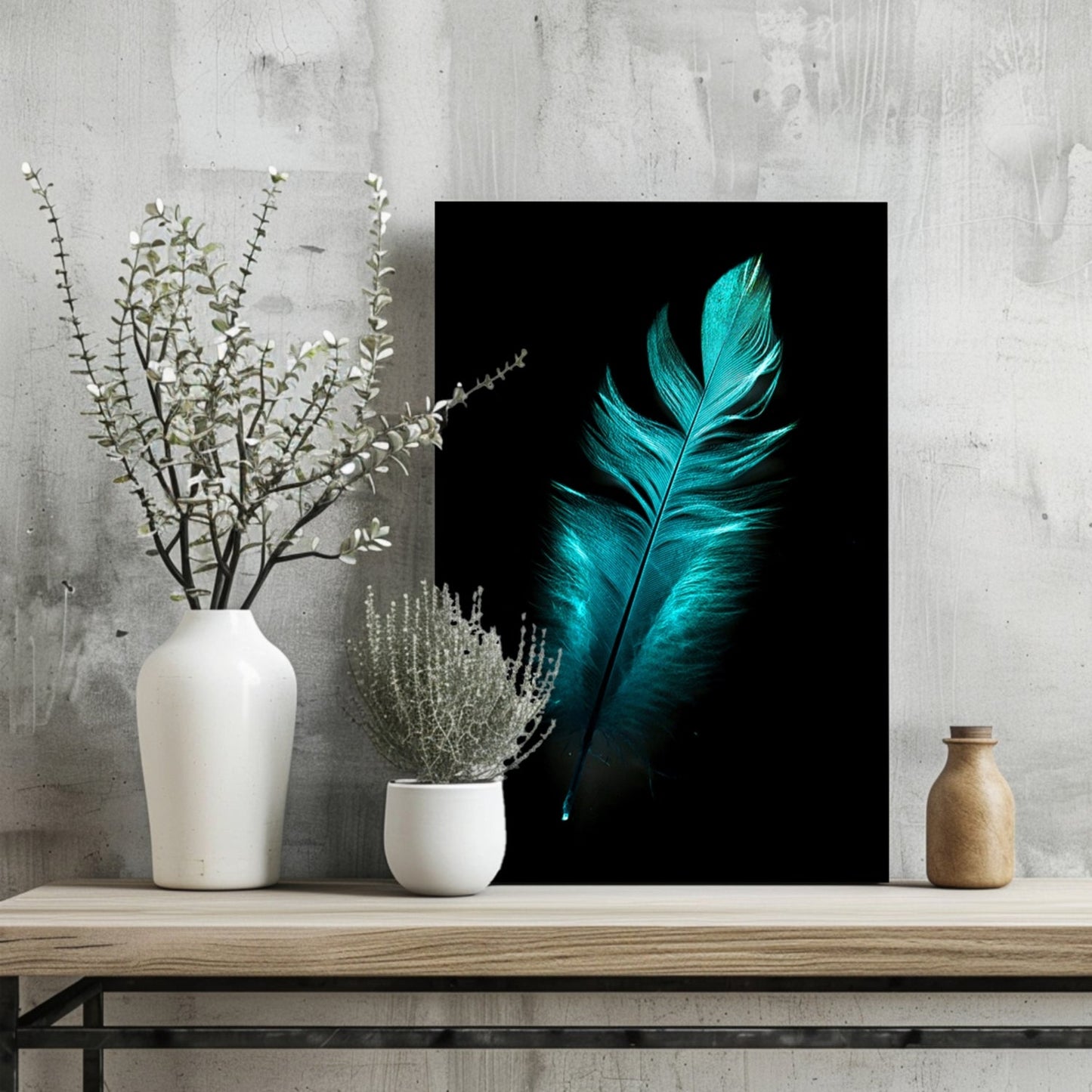 Teal Feather Aluminum Print-1