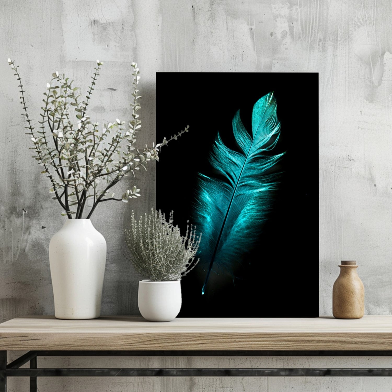 Teal Feather Aluminum Print-1