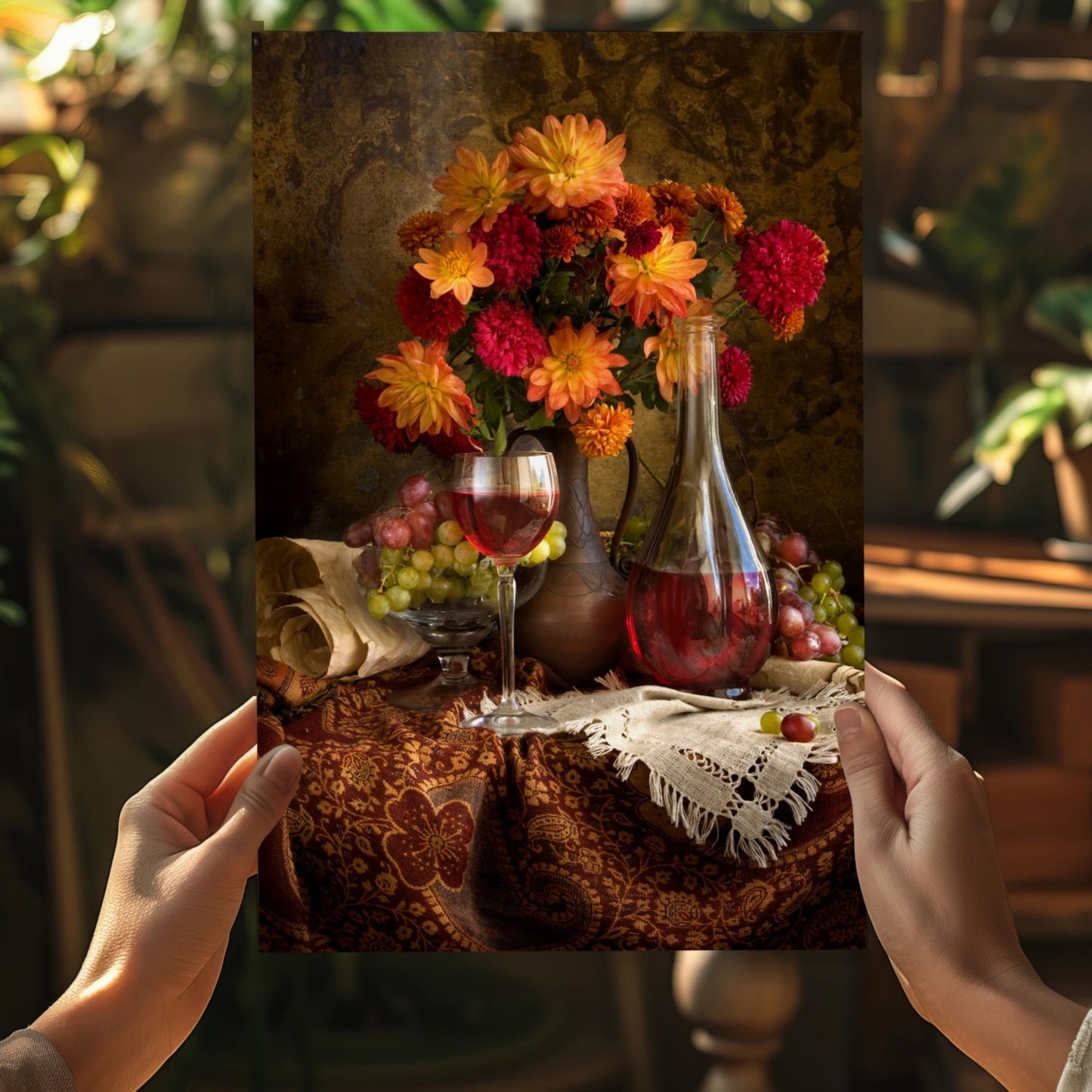 Wine and Flowers Aluminum Print