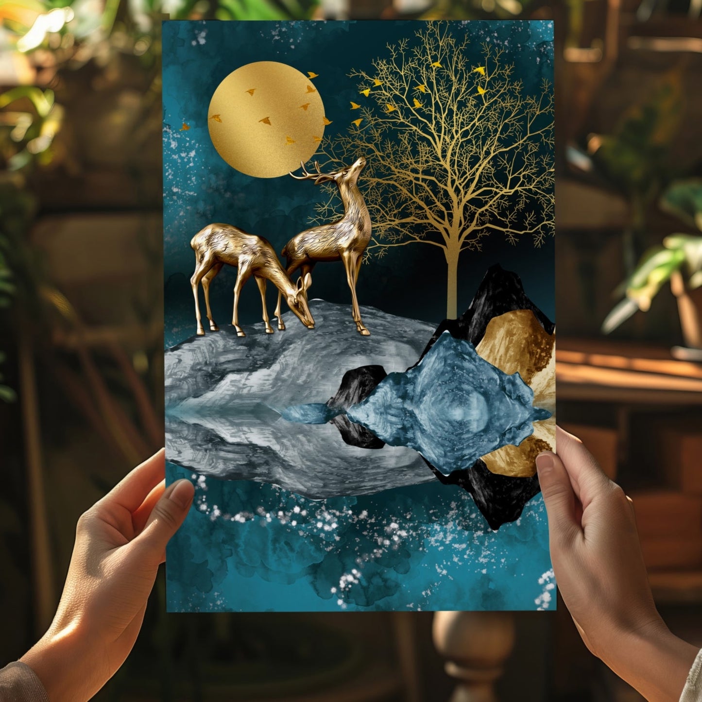 Deers at Night Aluminum Print