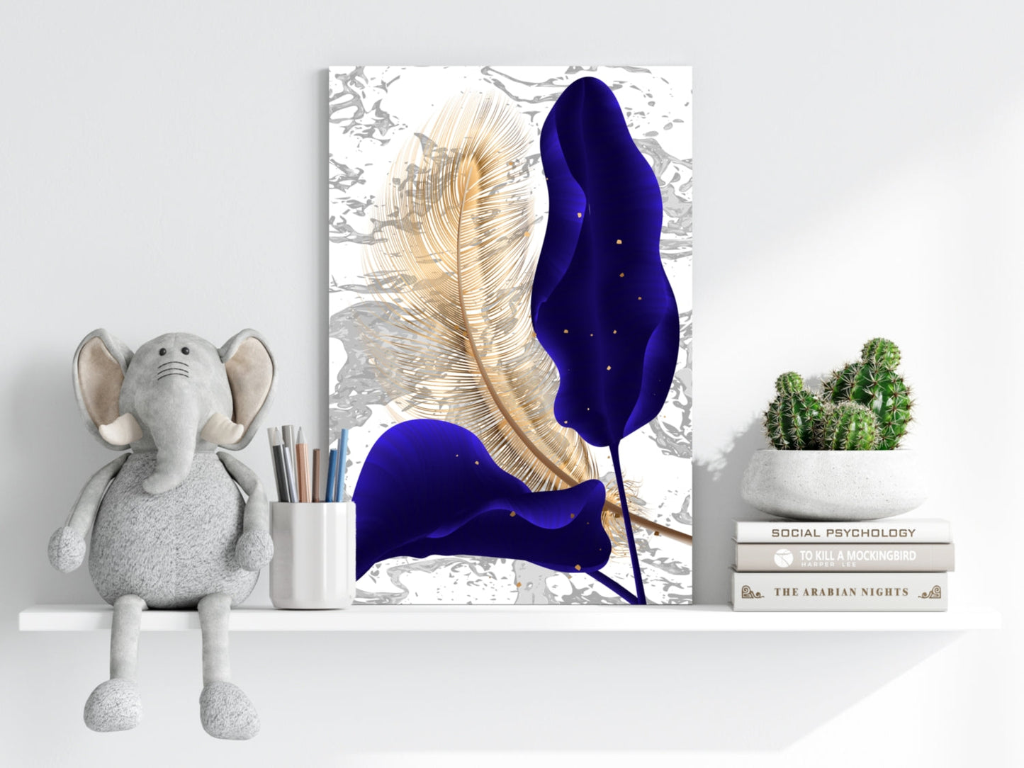 Navy Blue Leaves Aluminum Print