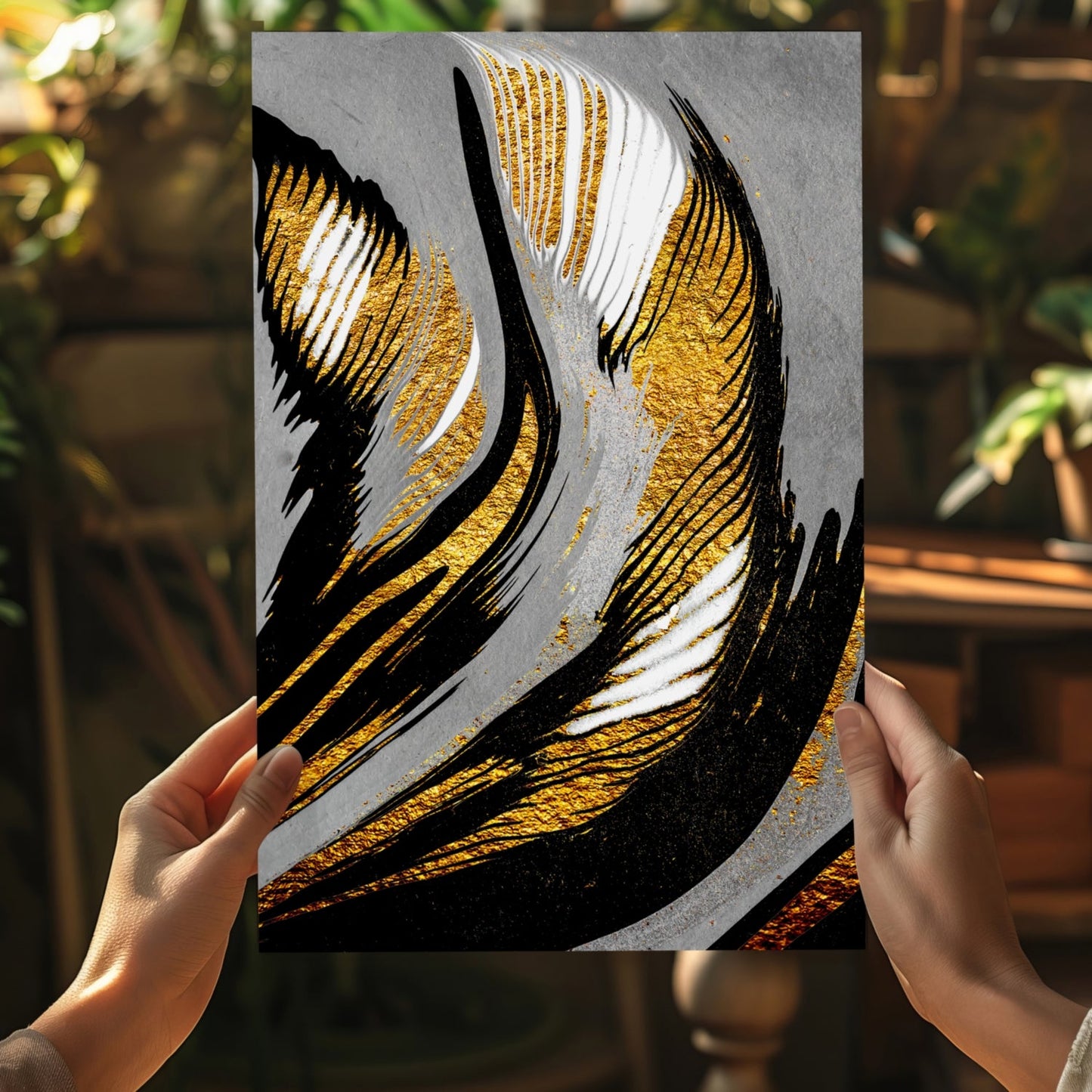 Gold-Gray Lines Aluminum Print