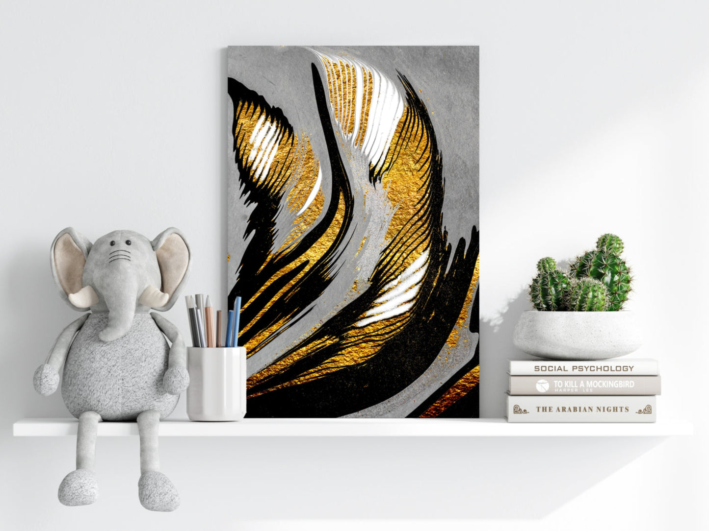 Gold-Gray Lines Aluminum Print