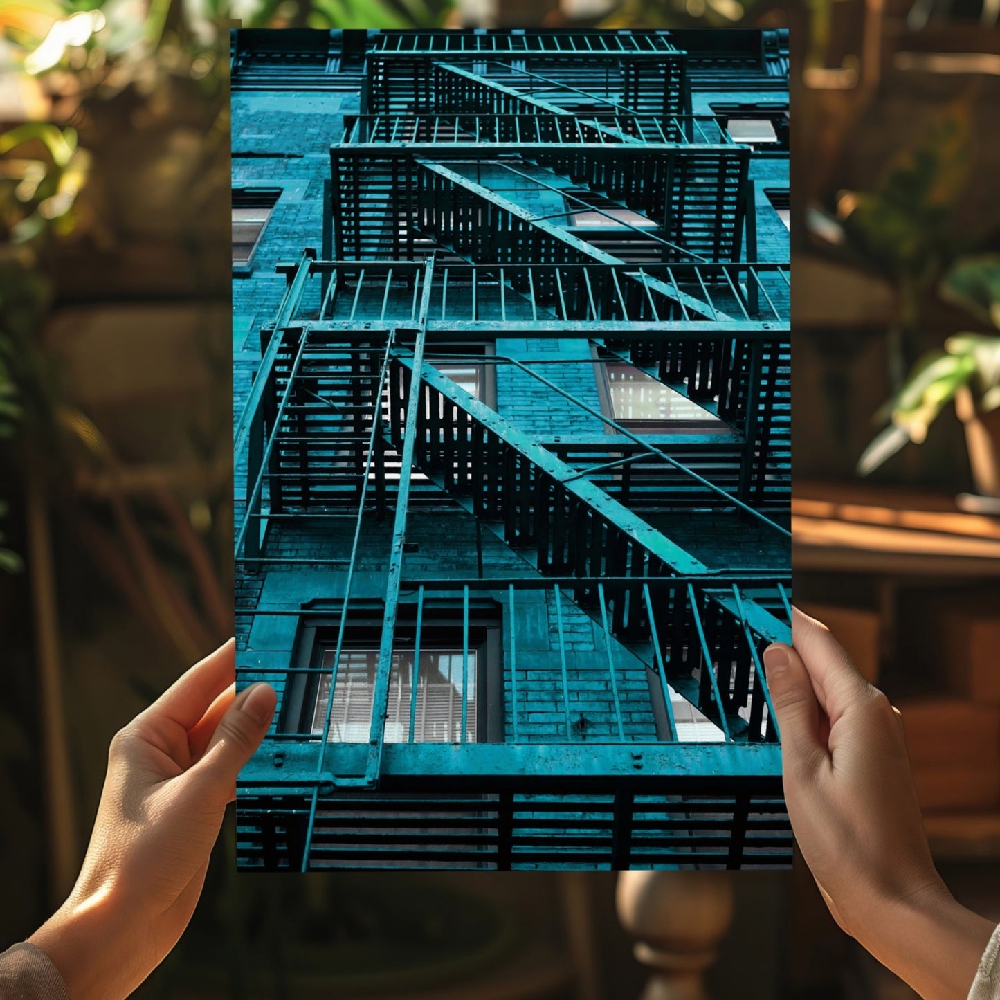 Stairs Teal Aluminum Print