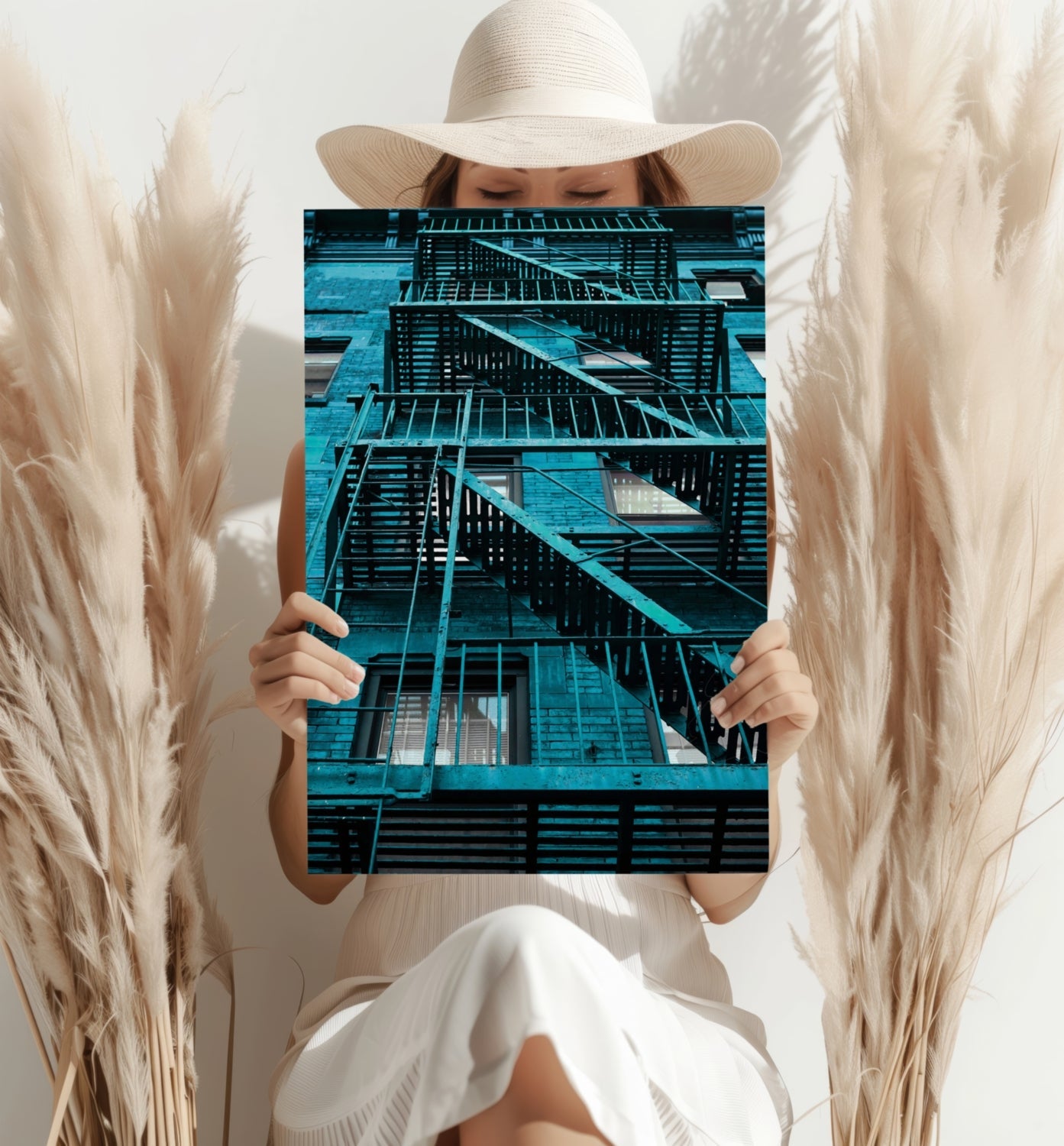 Stairs Teal Aluminum Print