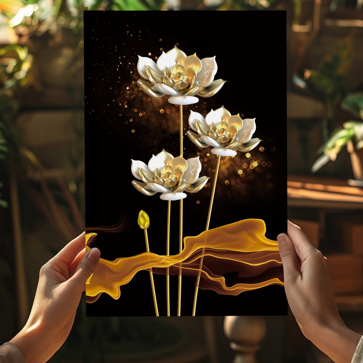 Golden Flower Abstract Aluminum Print