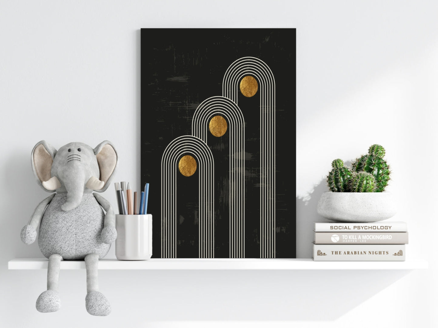 Abstract Line Art Dots and Lines Aluminum Print
