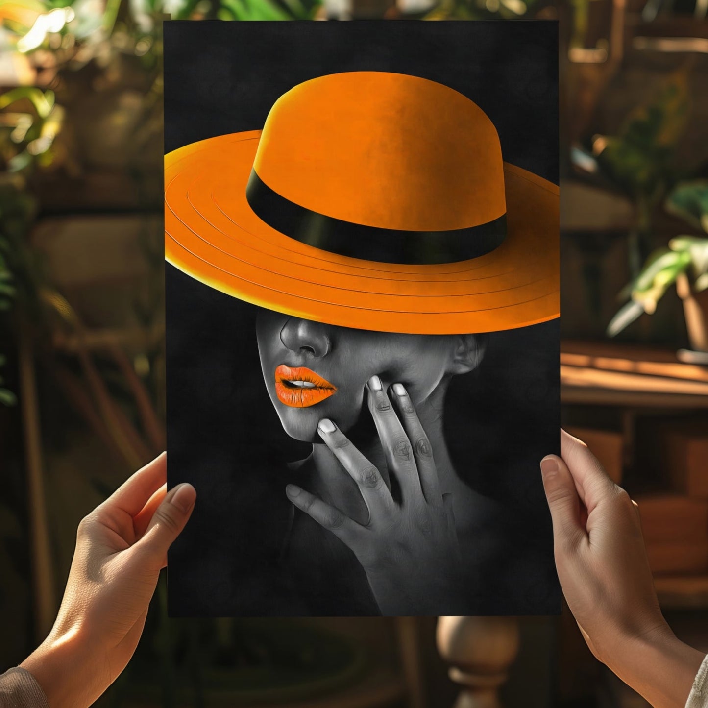 Woman with Orange Hat Aluminum Print