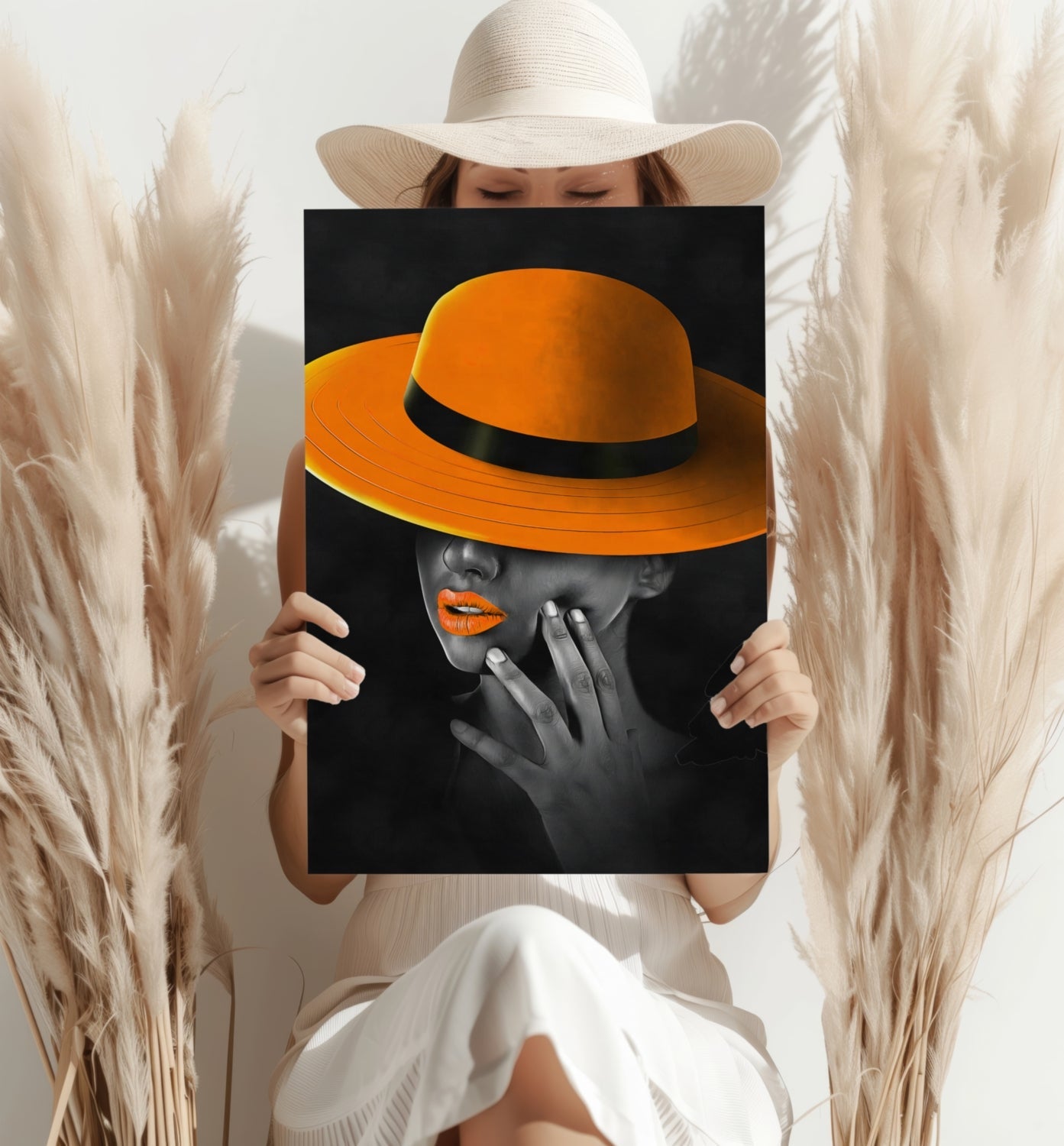 Woman with Orange Hat Aluminum Print