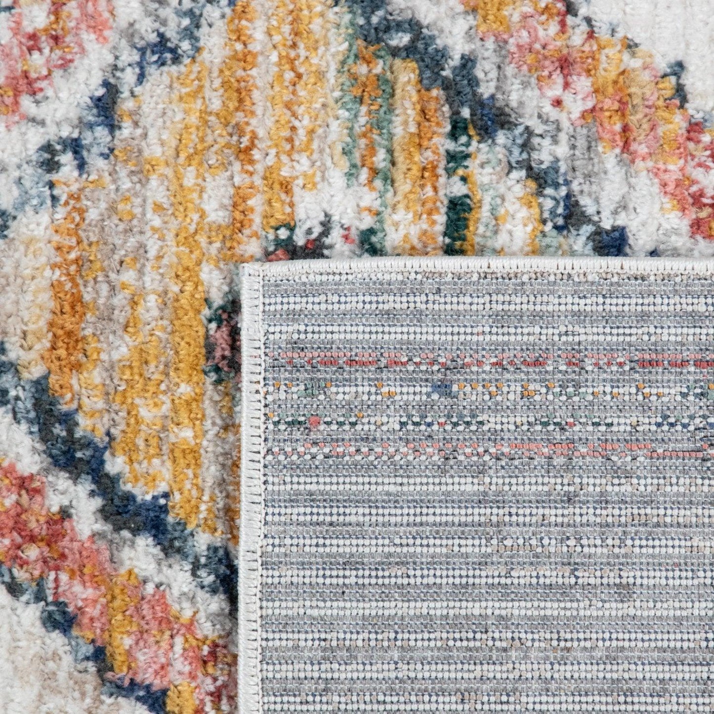 Boho Rug Cream Colorful Ethnic Diamond Pattern Ripped Design-2