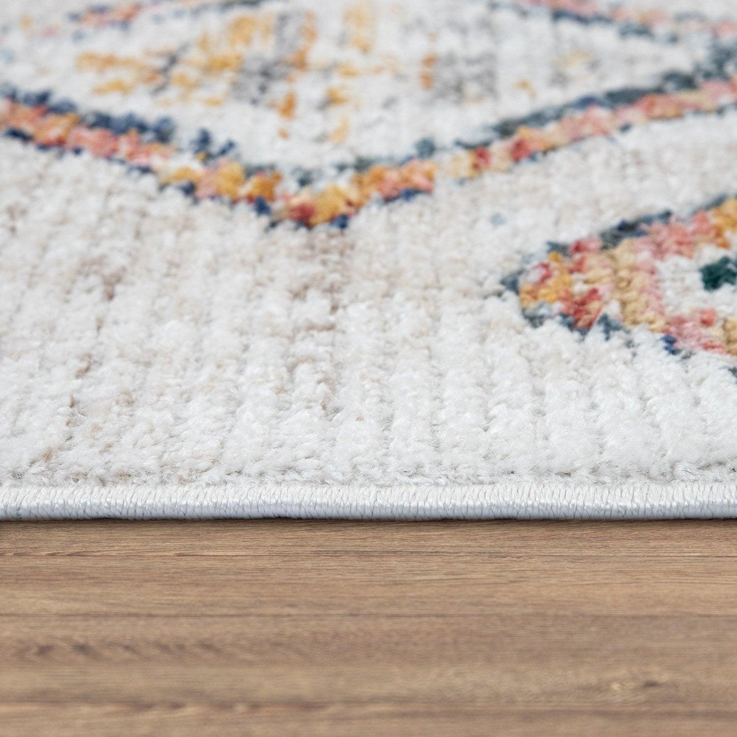 Boho Rug Cream Colorful Ethnic Diamond Pattern Ripped Design-3