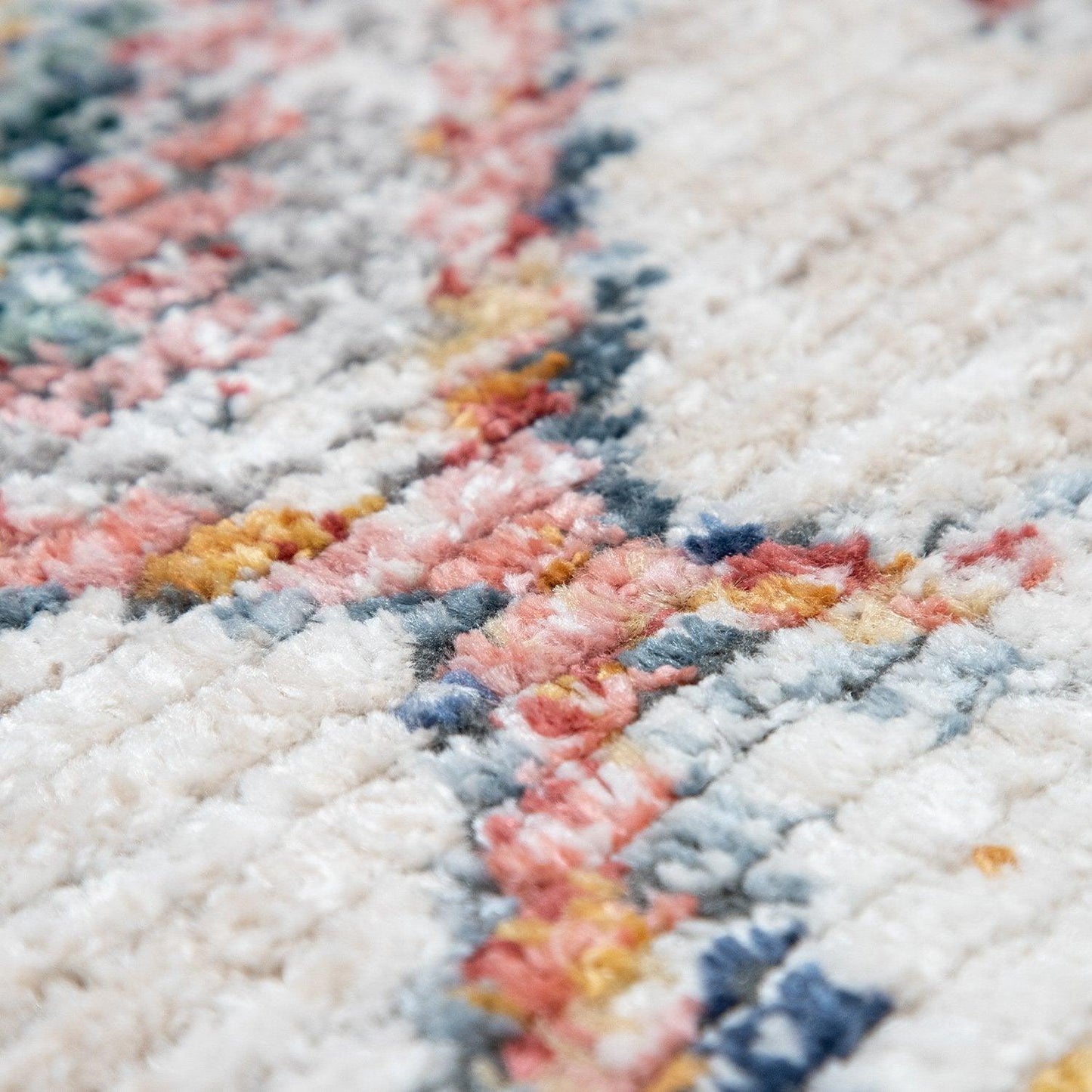 Boho Rug Cream Colorful Ethnic Diamond Pattern Ripped Design-4