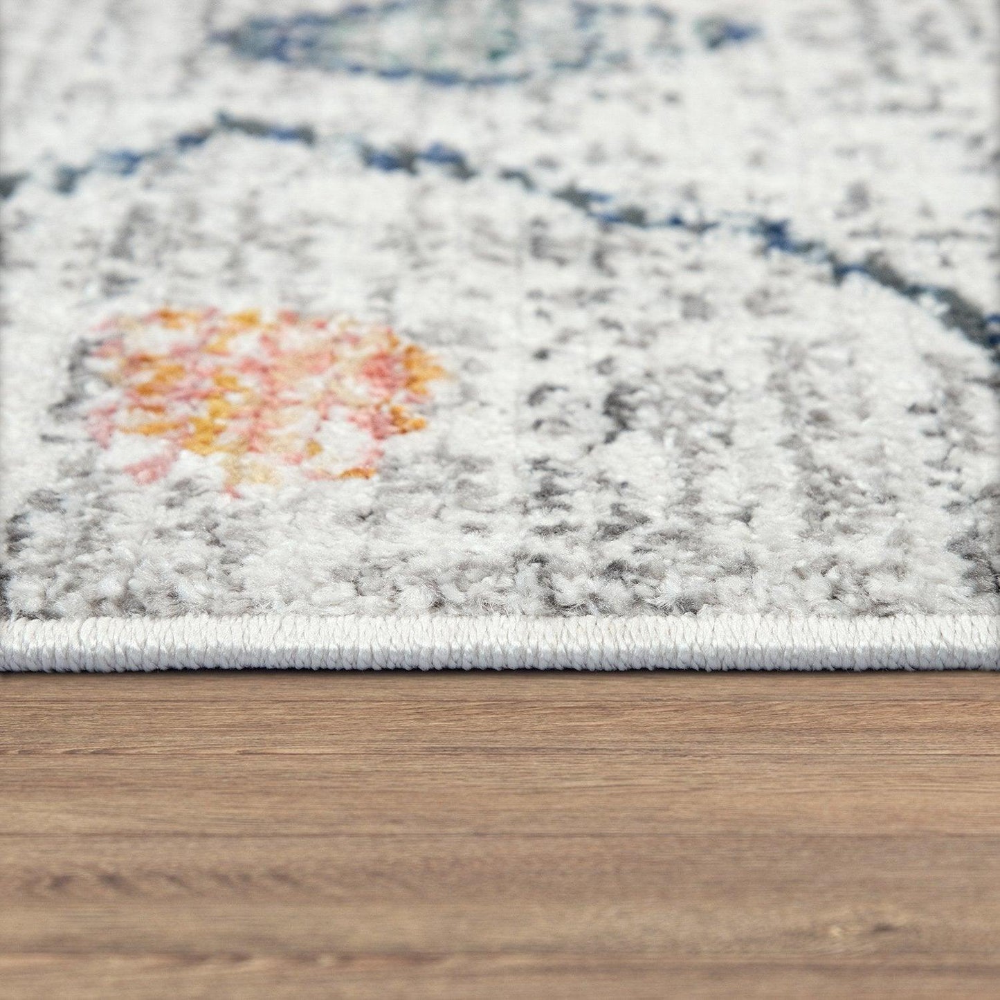Boho Rug Cream Ethnic Diamond Pattern Modern Ripped Design-3