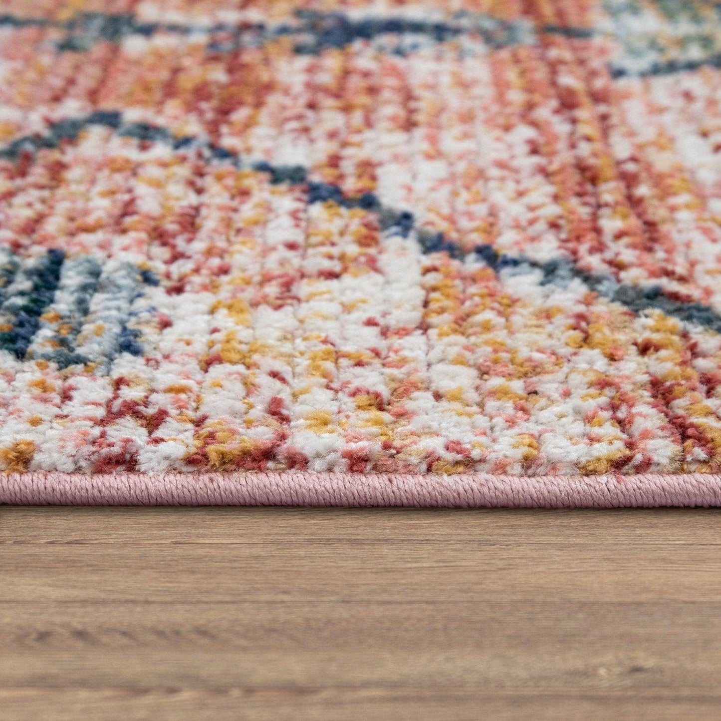 Boho Rug Red Ethnic Diamond Pattern Modern Ripped Design-3