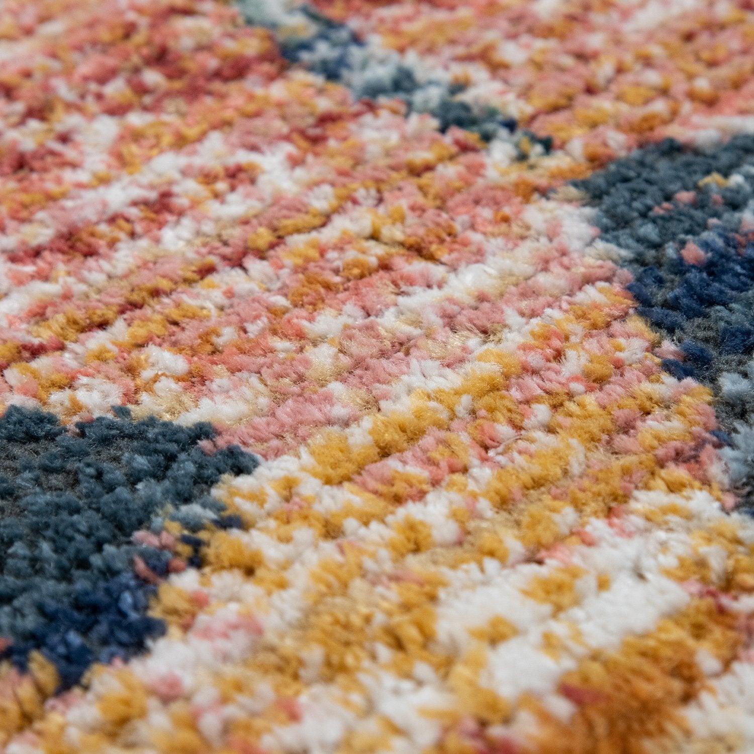 Boho Rug Red Ethnic Diamond Pattern Modern Ripped Design-4