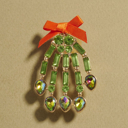 Bow Accent Glass Stone Skeleton Hand Pin Brooch