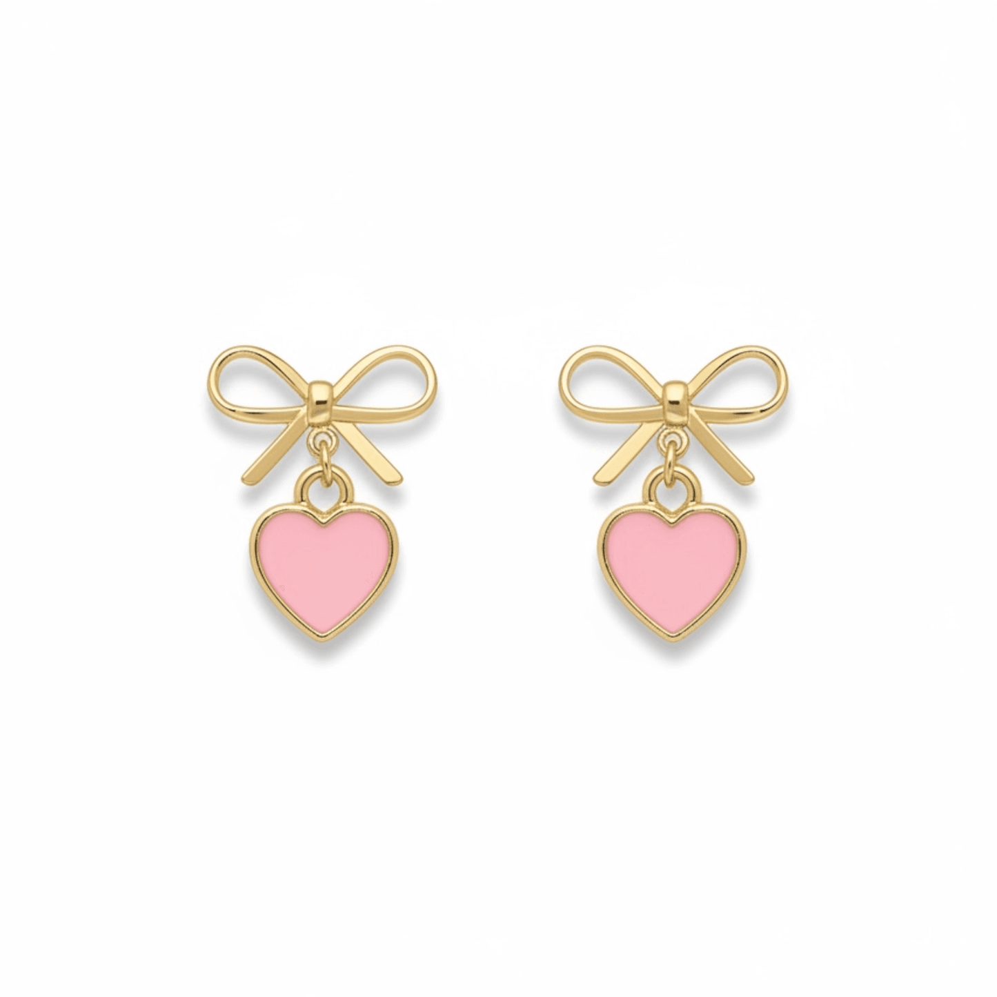 Bow Earrings with Cute Pink Heart Charm
