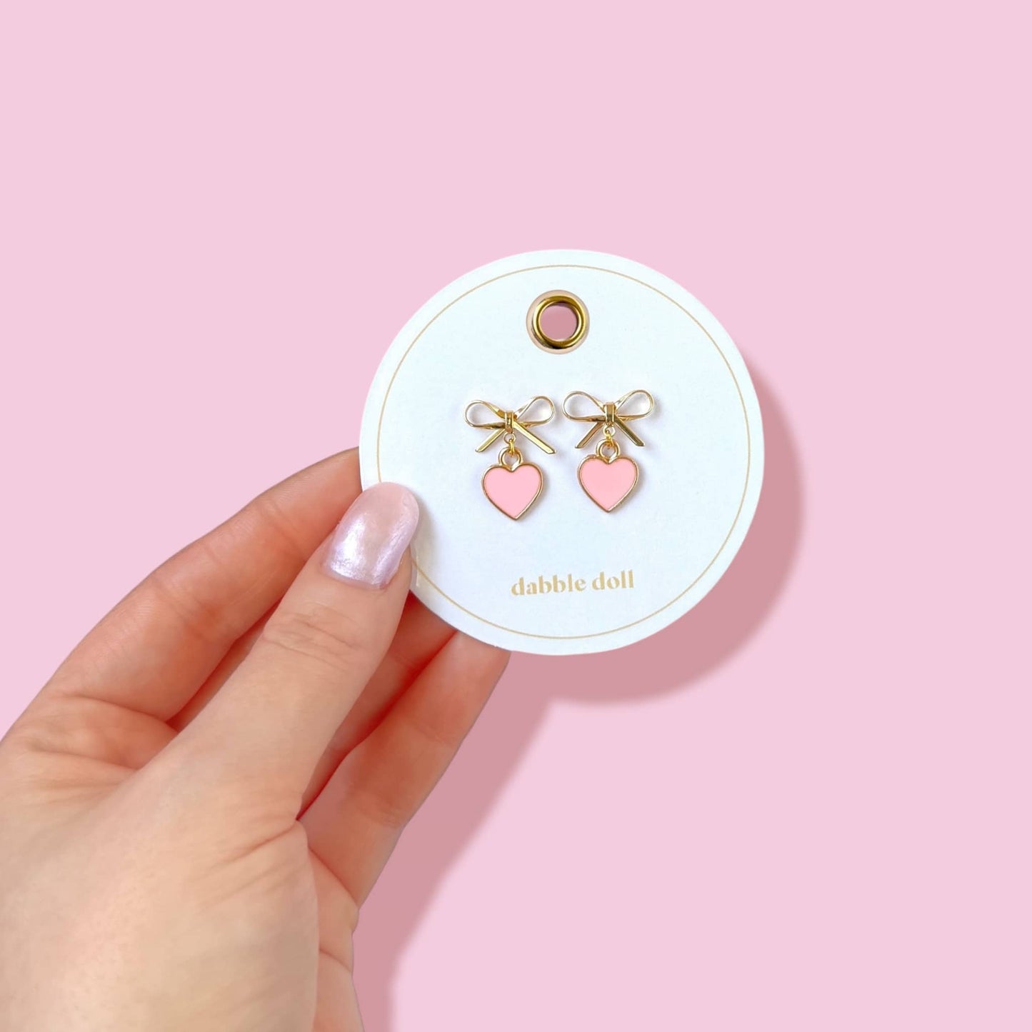 Bow Earrings with Cute Pink Heart Charm