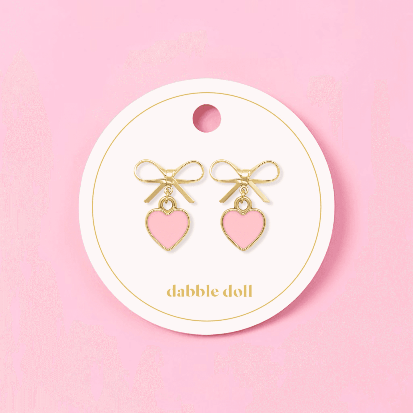 Bow Earrings with Cute Pink Heart Charm