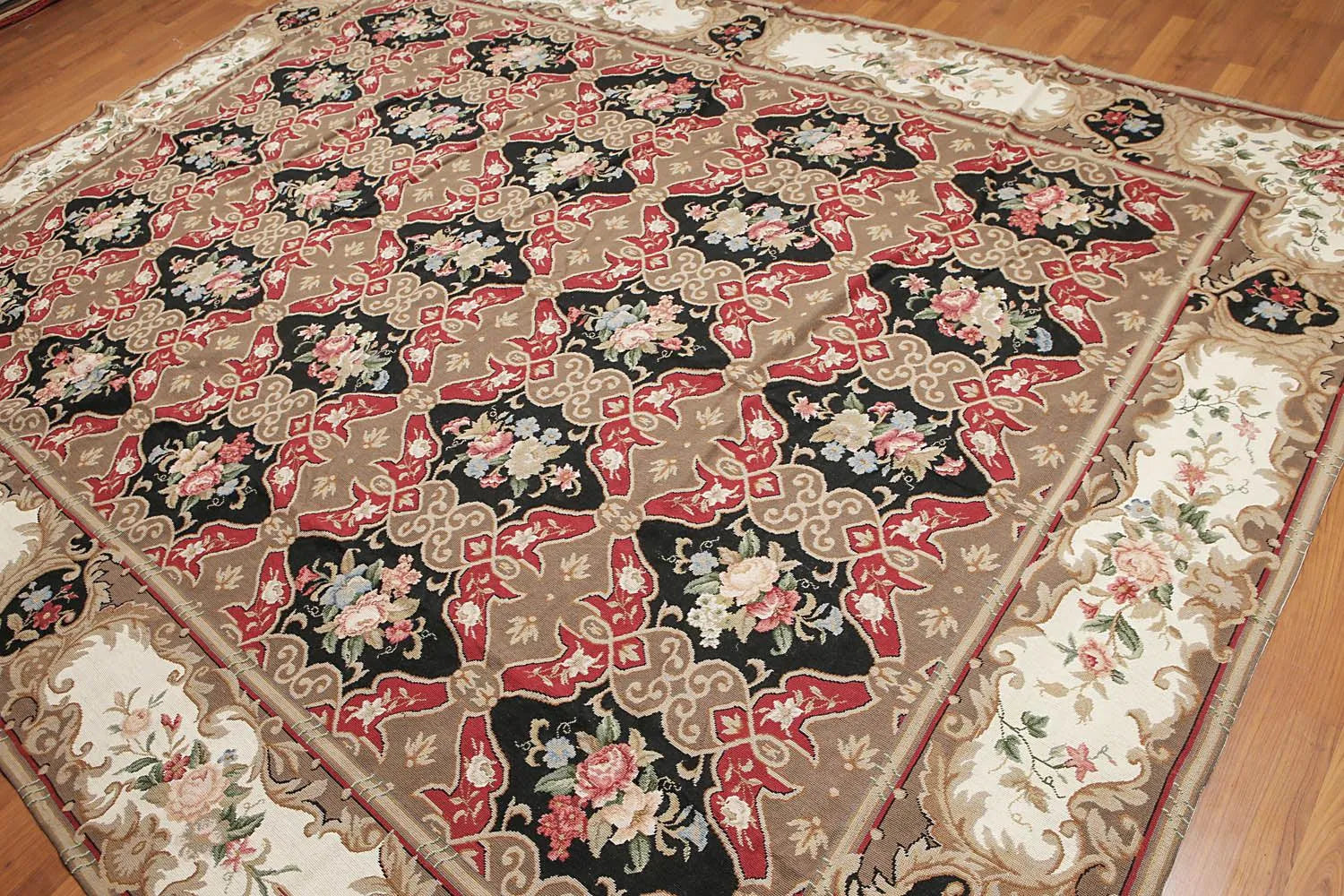 9x12 Brown Hand woven Wool French Flatweave Needlepoint Oriental Area Rug-2