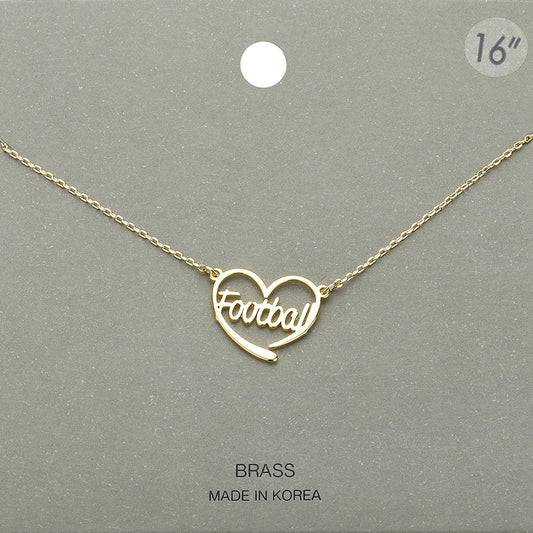 Brass Metal Football Heart Pendant Necklace