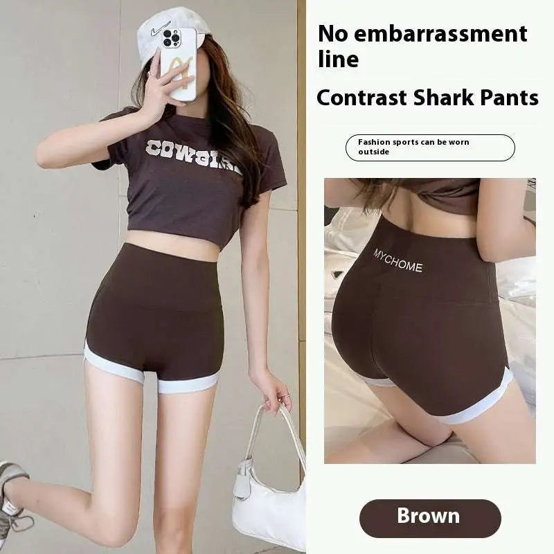 Brown High Waisted Hip Lifting Sports Shorts