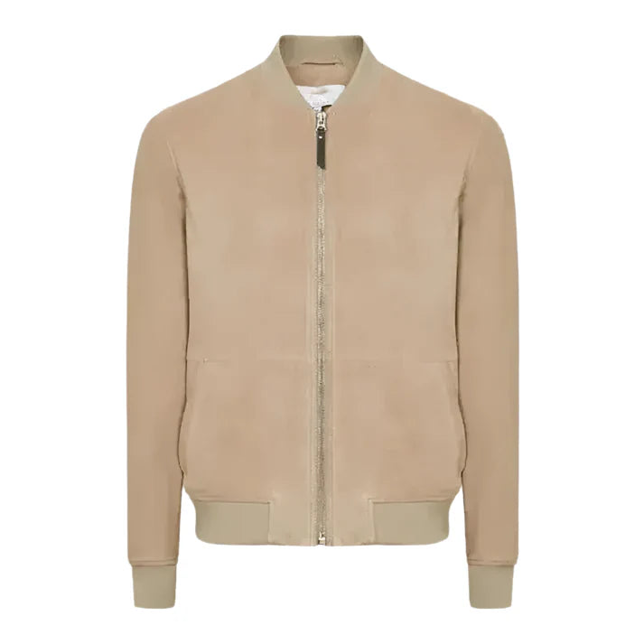 Men’s Brown Suede Leather Bomber Jacket-0