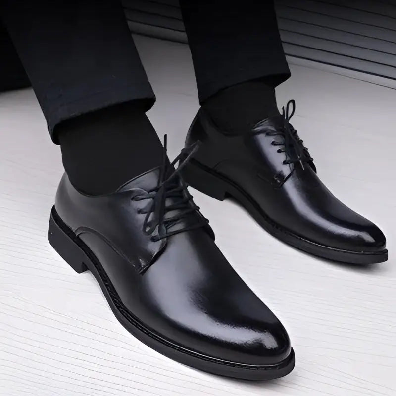 Brown Pointed Toe Leather Shoes with Black Sole