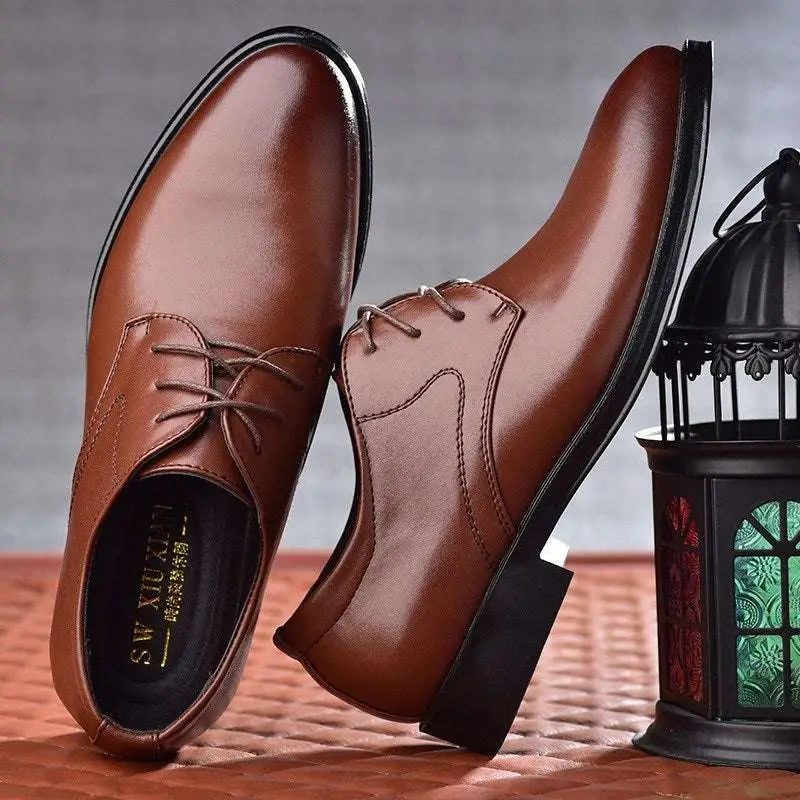 Brown Pointed Toe Leather Shoes with Black Sole