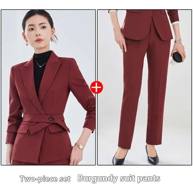 Burgundy Long Sleeve Small Suit Two Piece Set
