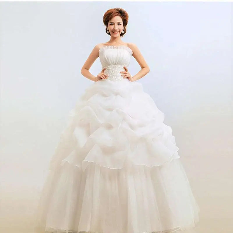 Bustier Korean Princess Beaded Tulle Wedding Dress