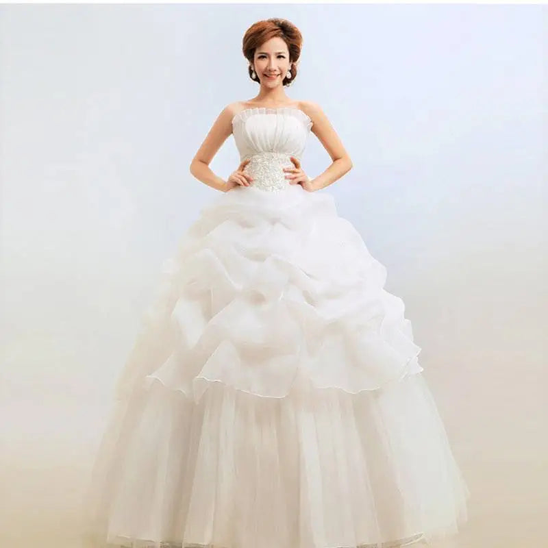 Bustier Korean Princess Beaded Tulle Wedding Dress