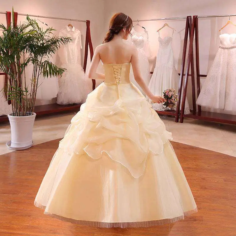 Bustier Korean Princess Beaded Tulle Wedding Dress