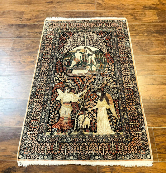 Stunning Sino Persian Pictorial Rug 2.7 x 4, Garden of Eden Adam & Eve Tree of Life Design, Extremely Fine 580 KPSI, Masterpiece-0