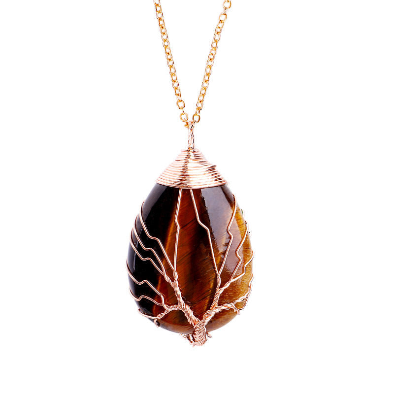 Natural Stone Tie Line Tree Of Life Pendant Necklace