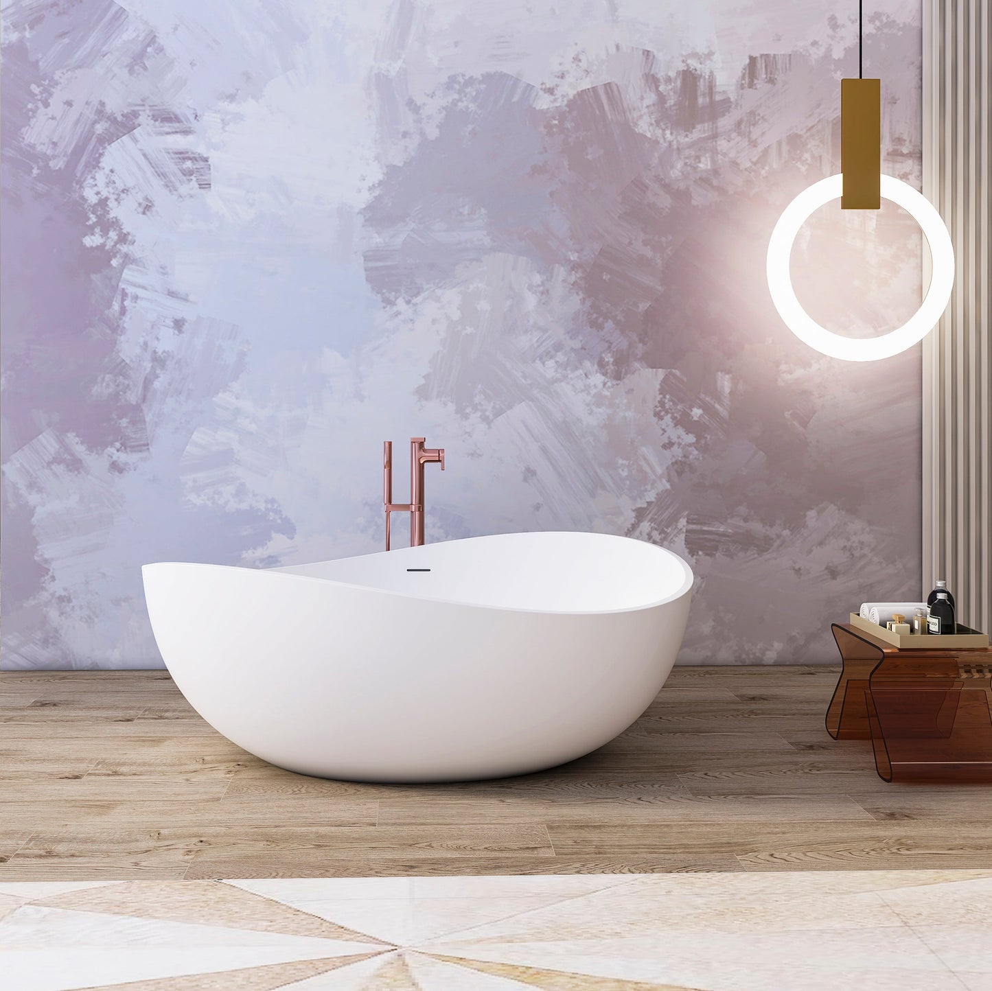 63 Inch Freestanding Solid Surface Soaking Bathtub