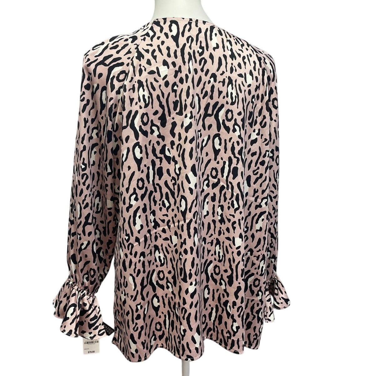 New Bar III Womens 1X Long Sleeve Polyester Leopard Spot V-Neck Flowy Blouse