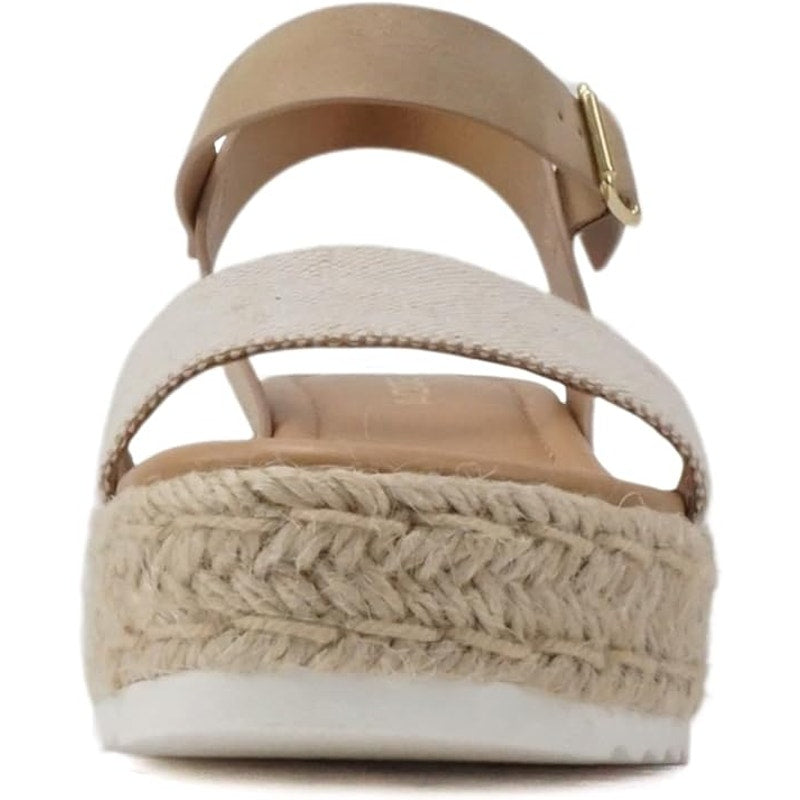 Soda Clip Womens 8.5 Beige 2" Platform Sandals Open Round Toe Ankle Strap Shoes
