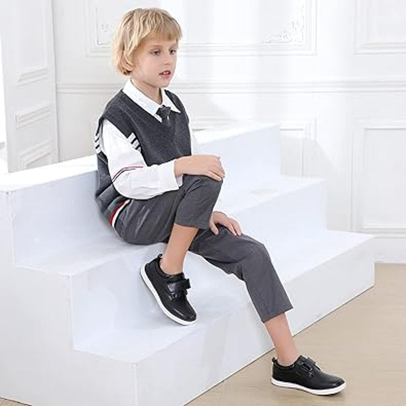 Firelli Boys Size 5 Black Loafers Hook & Loop Closure Round Toe Oxford Shoes