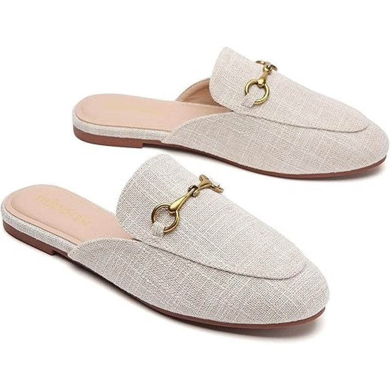 Minorsu Womens Size 8.5 Tan Gold Buckle Memory Foam Insole Low Heel Mule Shoes
