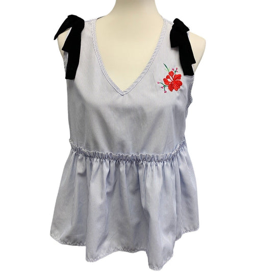 M & G Monogram Womens Large Striped Polyester Sleeveless Floral Top Blouse