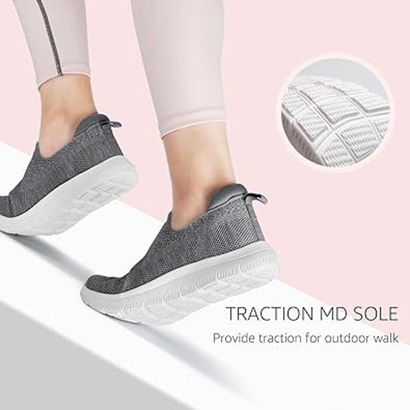 STQ Womens 9.5 Gray Fabric Mesh Slip On Lightweight Arch Support Walking Shoes