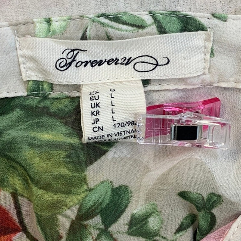 Forever 21 Womens Large Sheer Lightweight Floral Button Down Long Sleeve Blouse