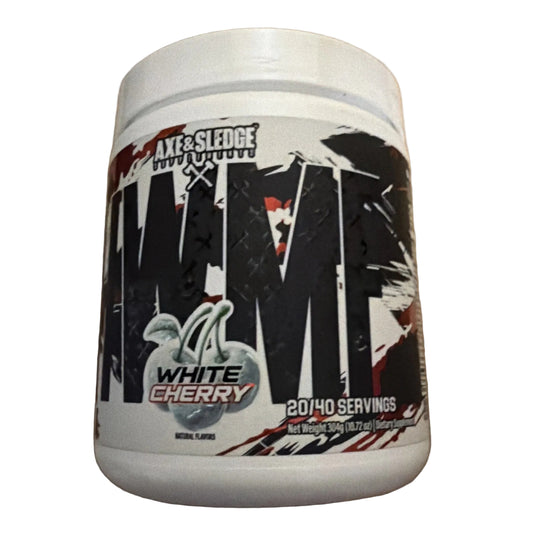 Container of protein powder with 'Axle & Sledge' branding on a brown background