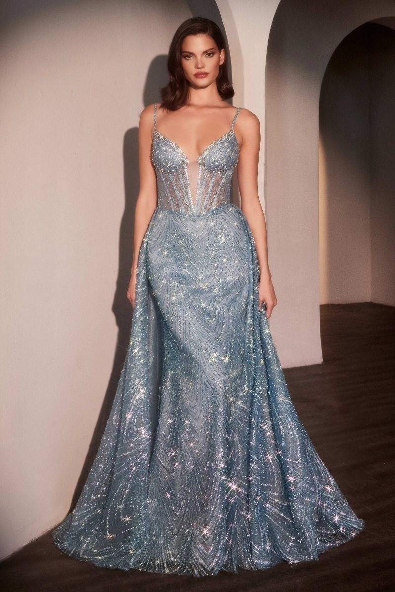 GLITTER PRINTED FITTED DRESS WITH OVERSKIRT CDC167