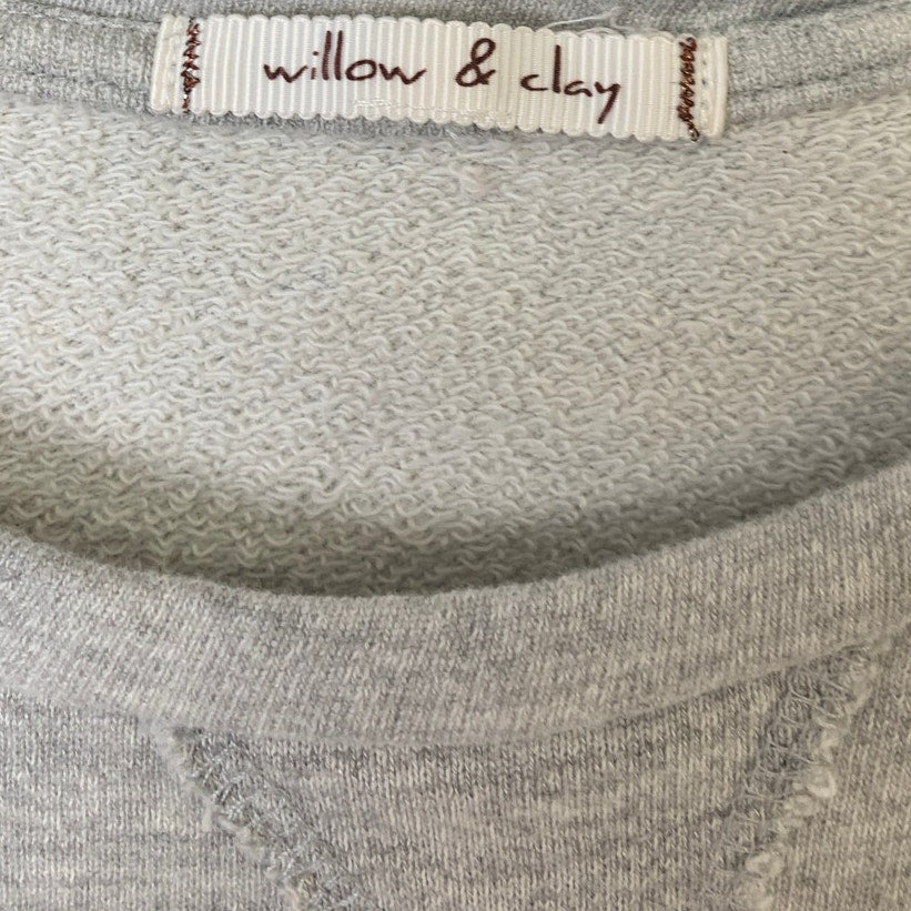 Upcycled Hand Printed Womens Small Smokey Gray Cat Long Sleeve Sweatshirt