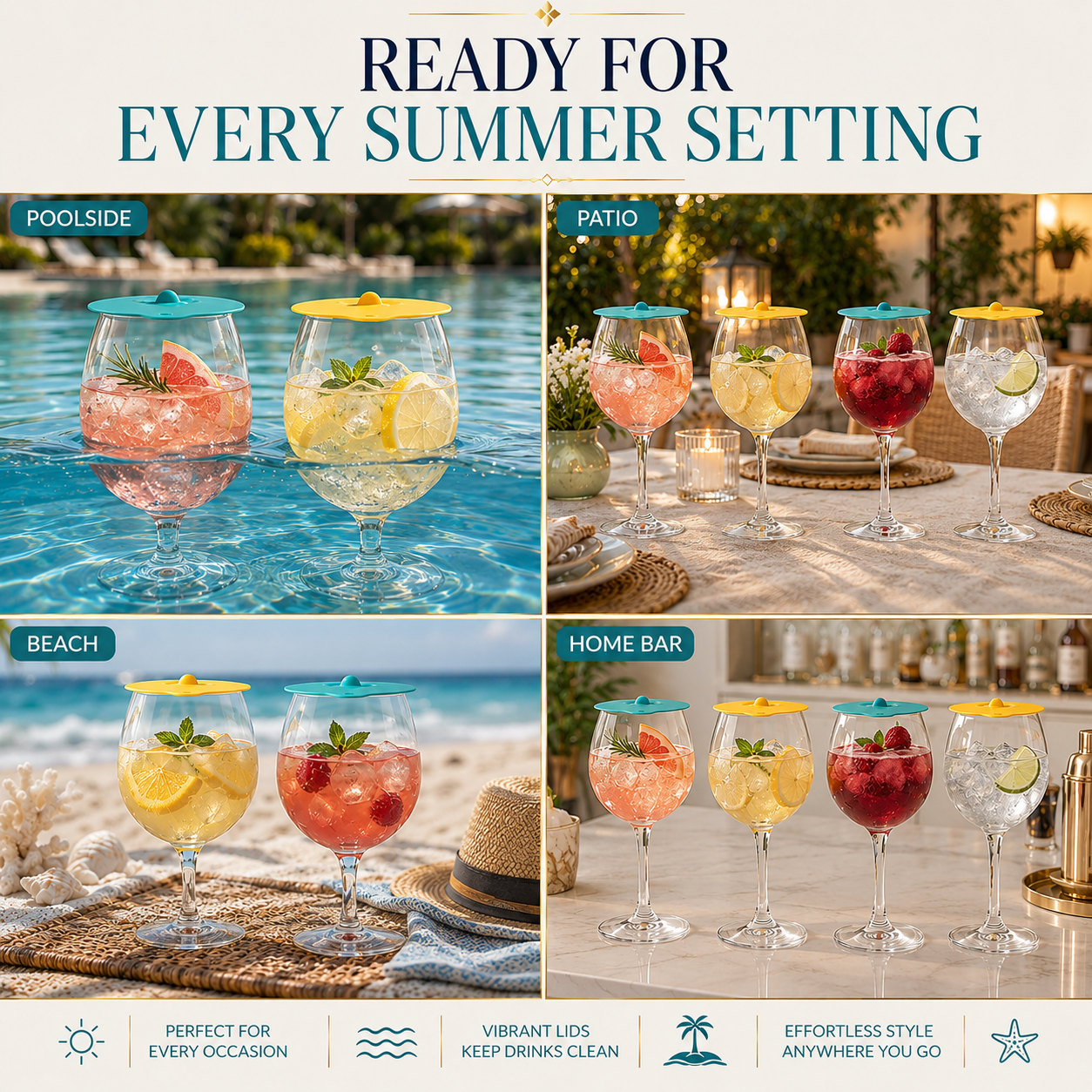 Floating Wine Glasses for Pool with Lids (Set of 4) – 21oz