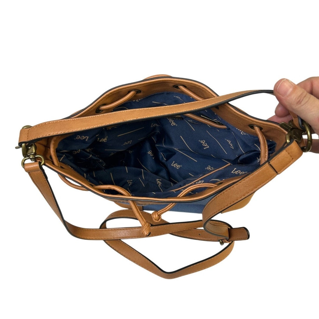 Lee Womens Blue Denim Fabric Adjustable Strap Crossbody Bucket Tote Handbag